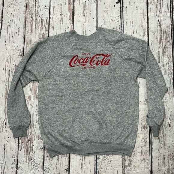 Vintage Coca - Cola Coke Soda Gray 1980s Crewneck Pullover Jumper Sweatshirt - Picture 1 of 6